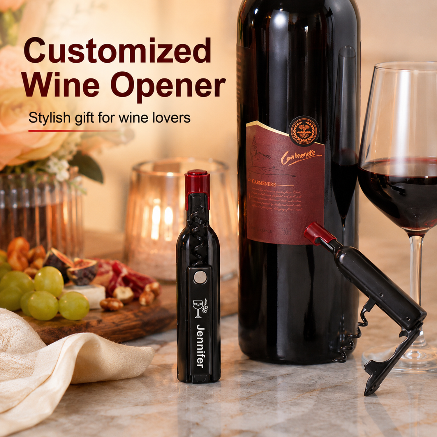 Wine In Beer Name - Bottle Shape Custom Text Wine Opener