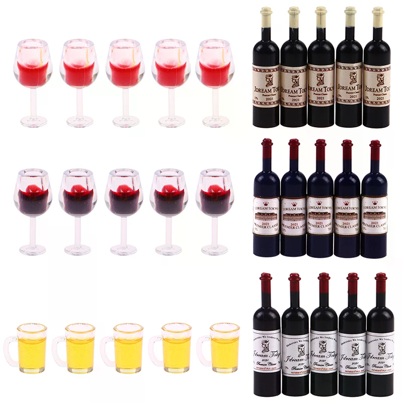 Wine Y Beer - 5pcs 1:12 Dollhouse Miniature Wine Bottle