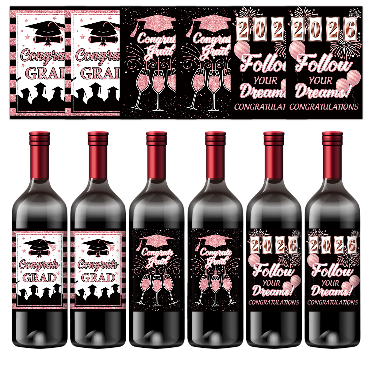 Wine In Beer Bottle - 6pcs Congrats Grad Class 2026 Graduation