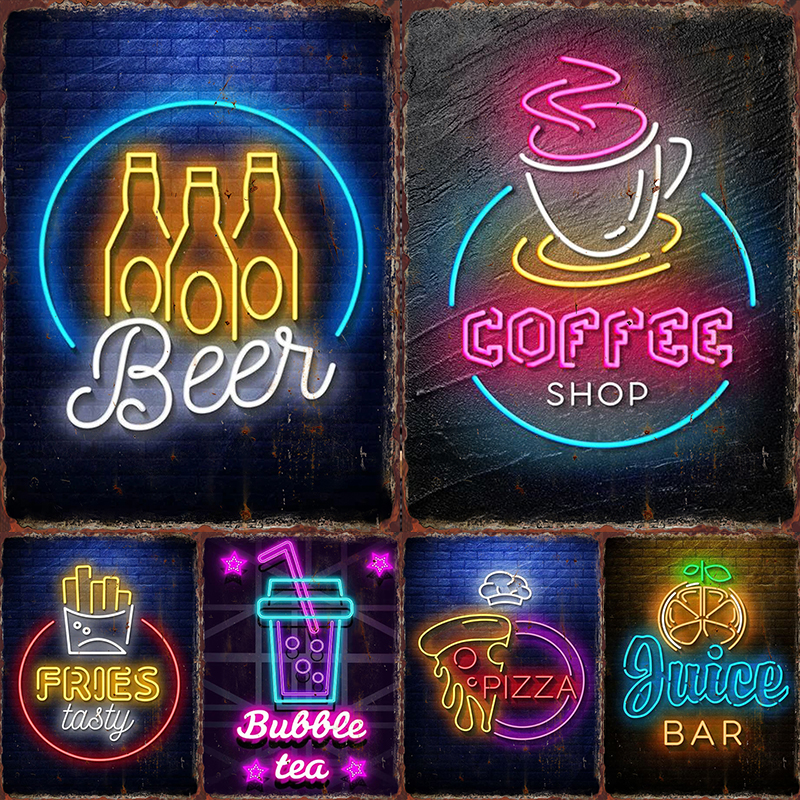 Neon Beer Metal Tin Label Food – обзор и цена Wine Beer Food
